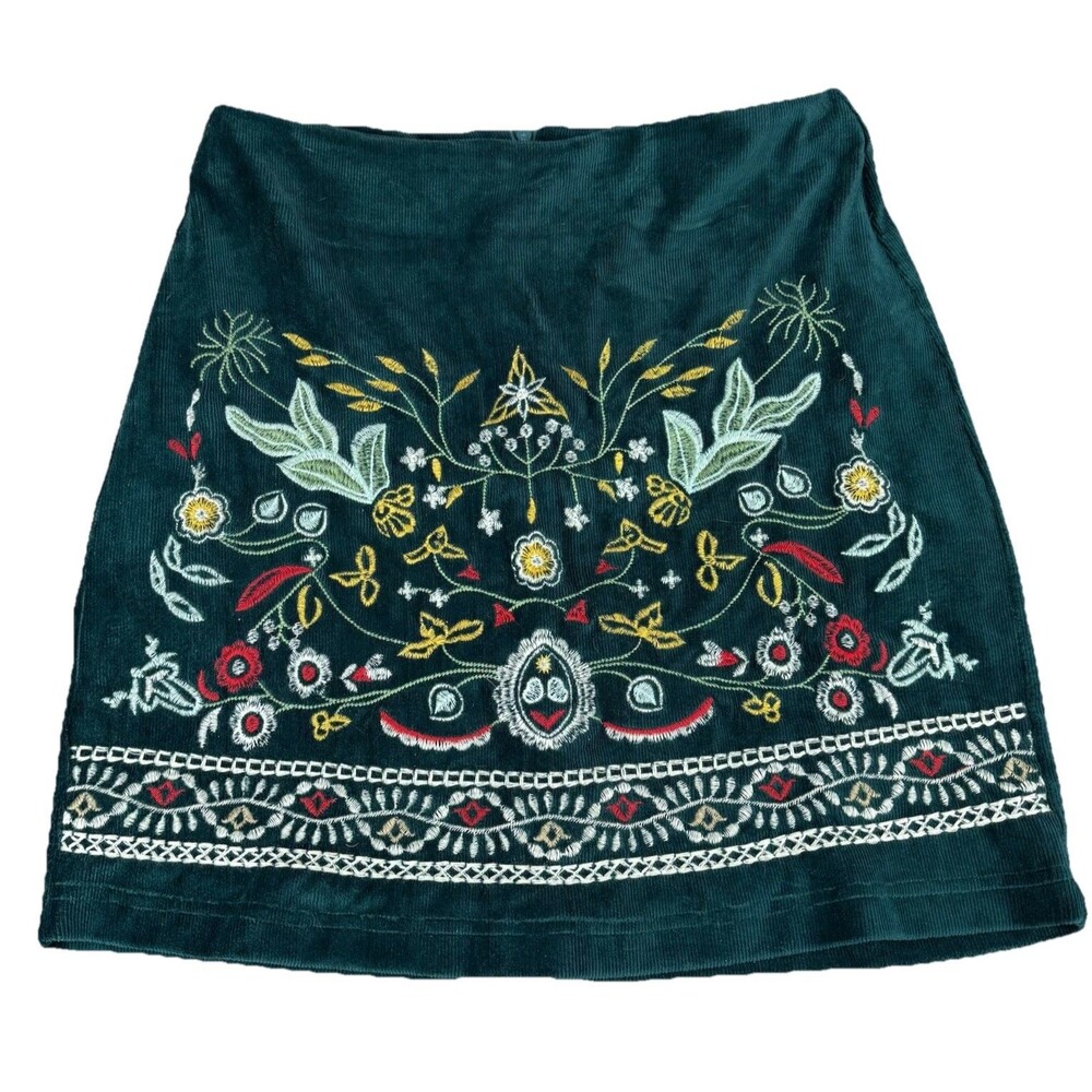 Womens Embroidered Green Floral Skirt NEW Hightouch Sz Small BoHo